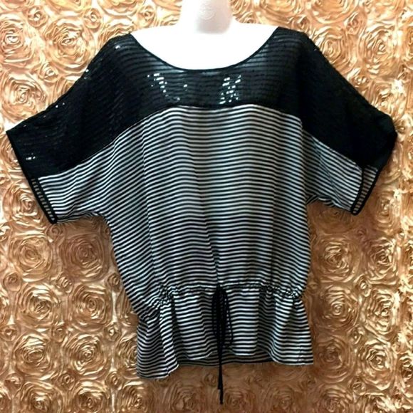 NWOT ๐ ECI Black/White Striped Top/Blouse - Picture 2 of 8